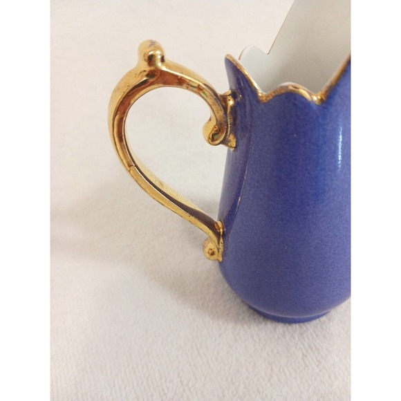 J. Godinger & Co. Antique Blue 14k Gold Leaf Handle Cream Pitcher RARE COLLECT! - Picture 9 of 11